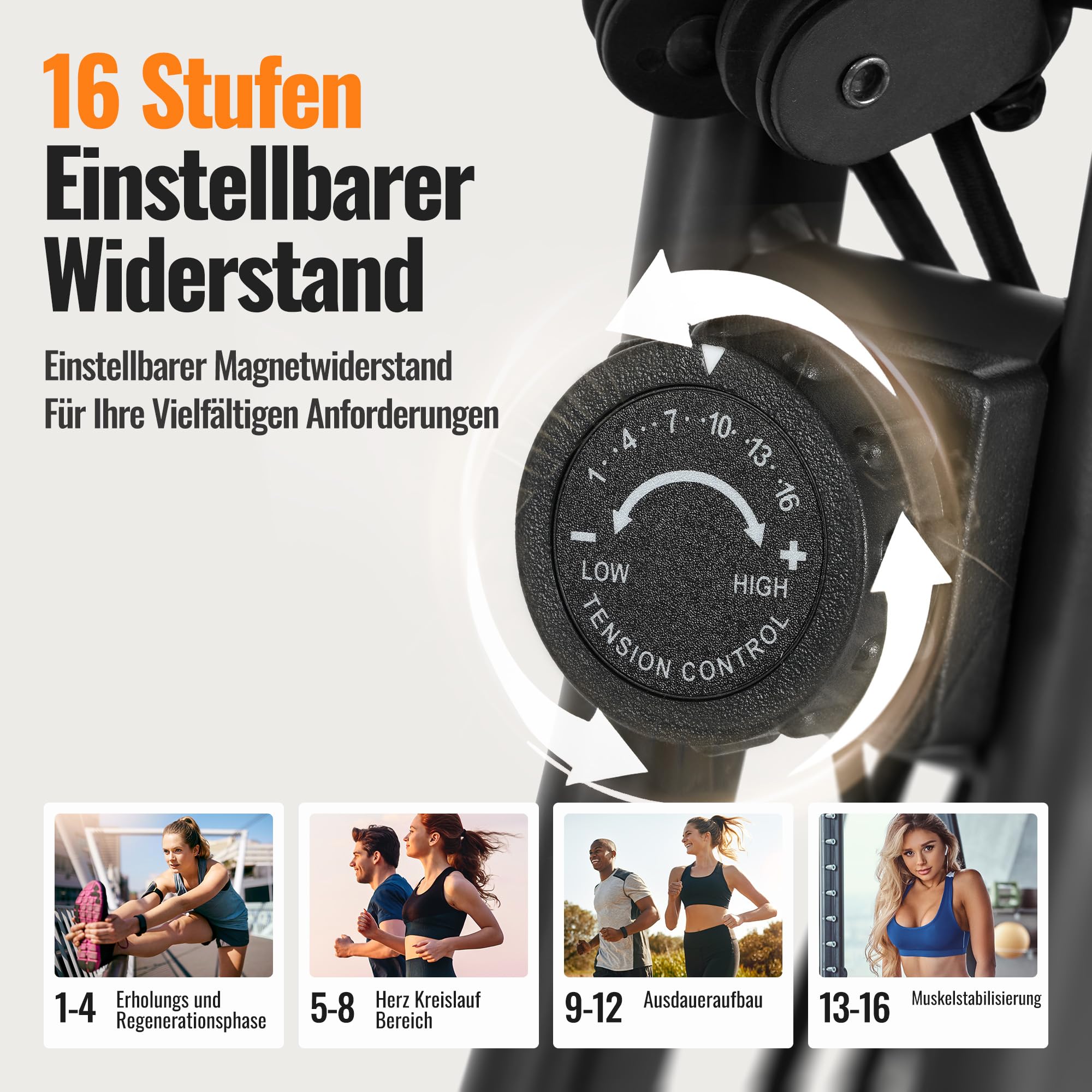 Cyclette pieghevole con resistenza magnetica regolabile a 16 livelli, fasce di resistenza per le braccia, display LCD, schienale, sella ampia, capacità di carico fino a 136 kg