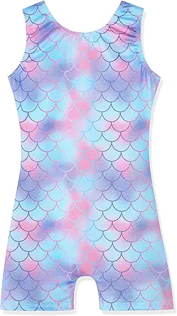Leotards for Girls Gymnastics Toddler Dance Biketards Mermaid Unicorn Athletic Dance Wear Shiny Rainbow Blue Hotpink