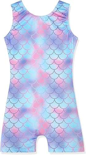 Leotards for Girls Gymnastics Toddler Dance Biketards Mermaid Unicorn Athletic Dance Wear Shiny Rainbow Blue Hotpink