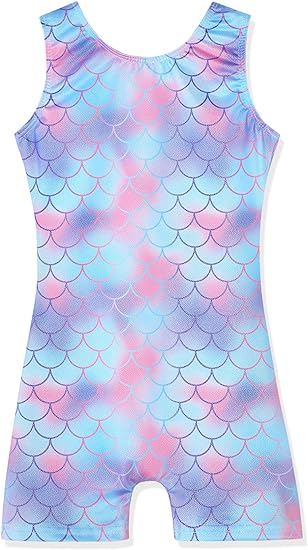 Leotards for Girls Gymnastics Toddler Dance Biketards Mermaid Unicorn Athletic Dance Wear Shiny Rainbow Blue Hotpink