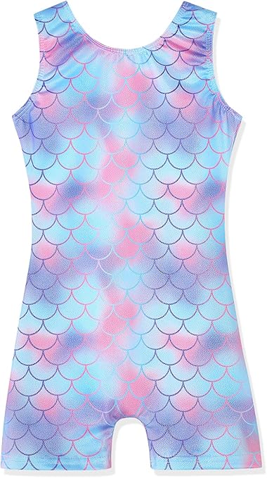 Leotards for Girls Gymnastics Toddler Dance Biketards Mermaid Unicorn Athletic Dance Wear Shiny Rainbow Blue Hotpink