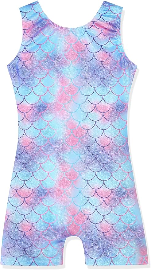 Leotards for Girls Gymnastics Toddler Dance Biketards Mermaid Unicorn Athletic Dance Wear Shiny Rainbow Blue Hotpink