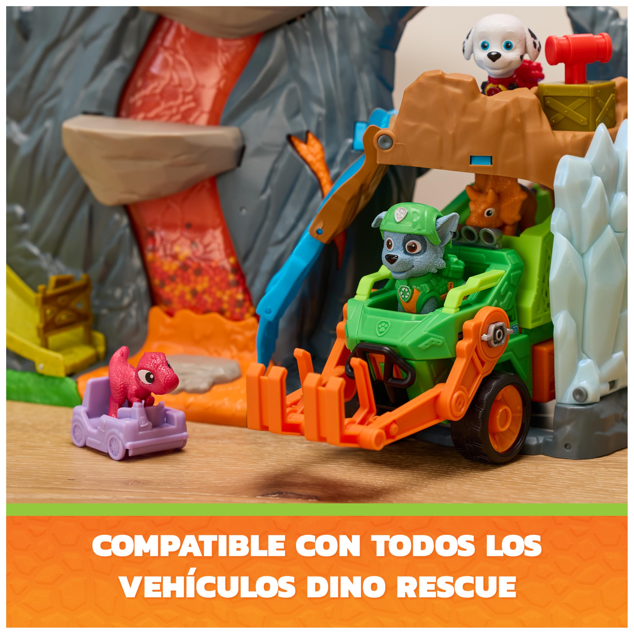 Paw Patrol: The Dino Movie, Set de Juego Super Lava Blast Volcano con Luces y Sonidos, Figuras de acción de Marshall y Rhubarb, Juguetes para niños y niñas preescolares, a Partir de 3 años