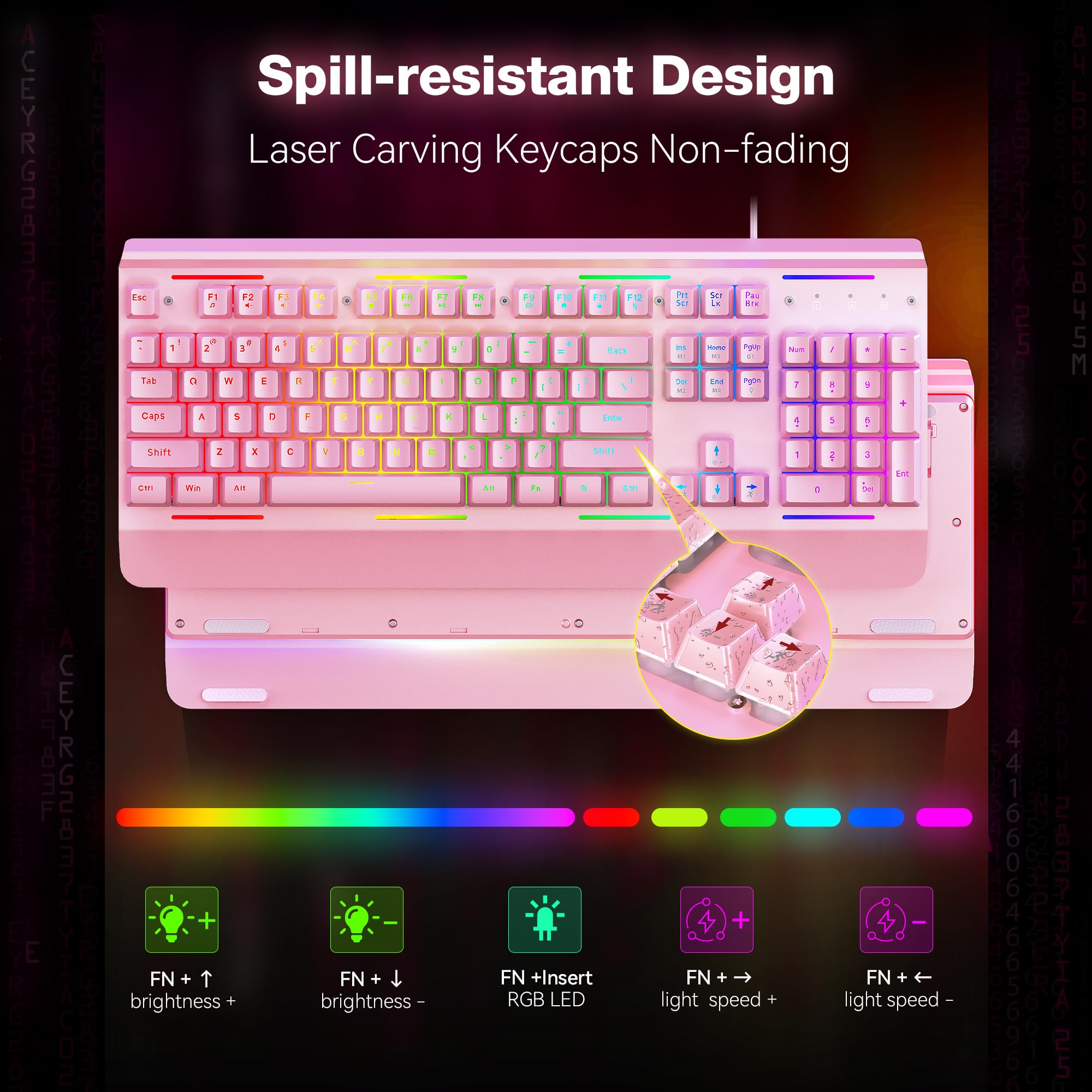 TECKNET Wired Gaming Keyboard, RGB Backlit Keyboard with Metal Panel Design view 6
