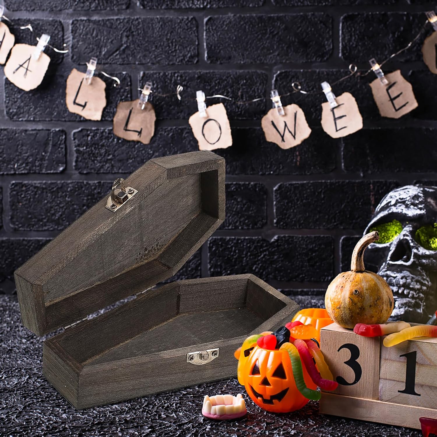Coffin Ring Box Halloween Season Wooden Black Jewelry Organizer image 3