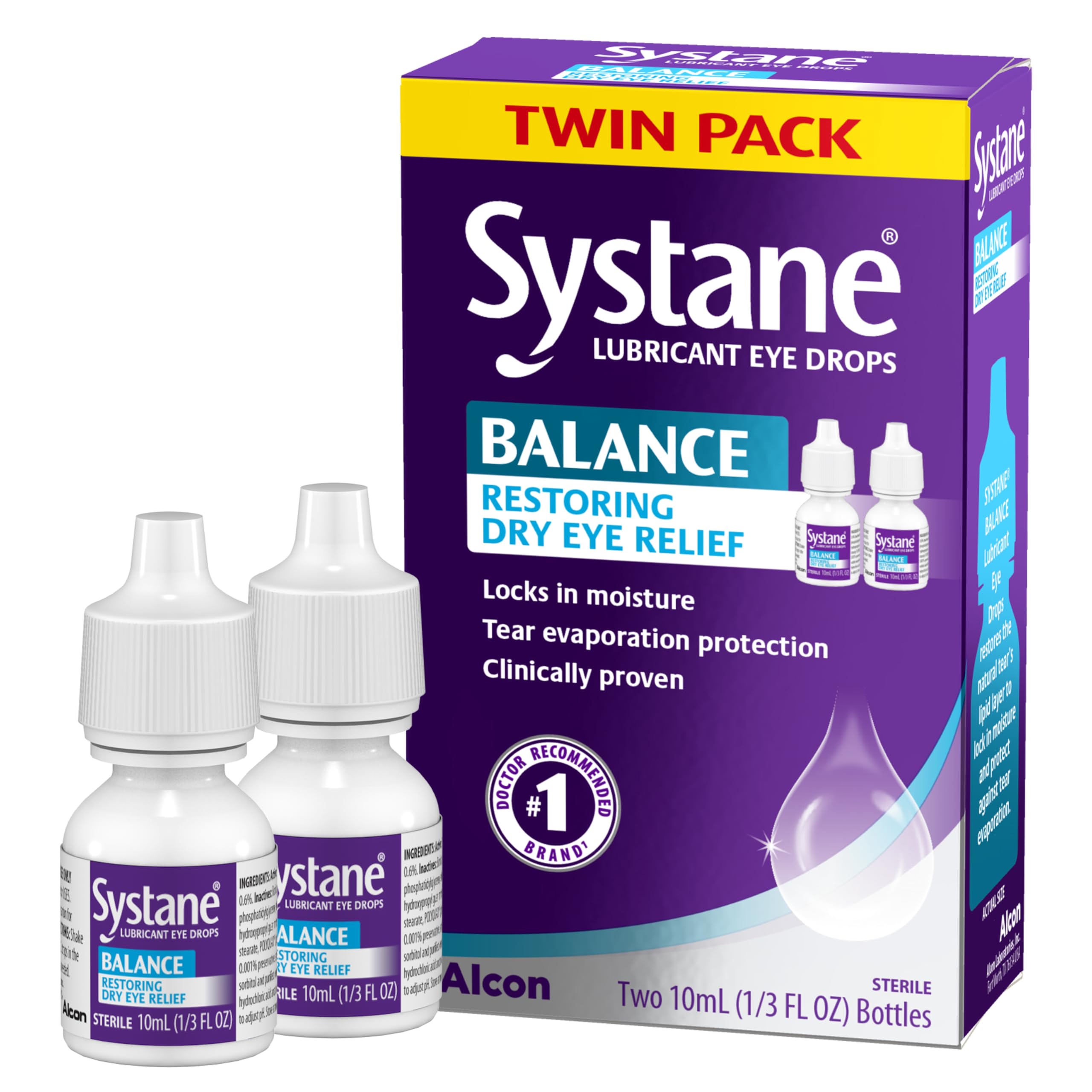 Systane Balance Lubricant Eye Drops, Restorative Formula, Twin pack, 0.33 Fl Oz (Pack of 2)