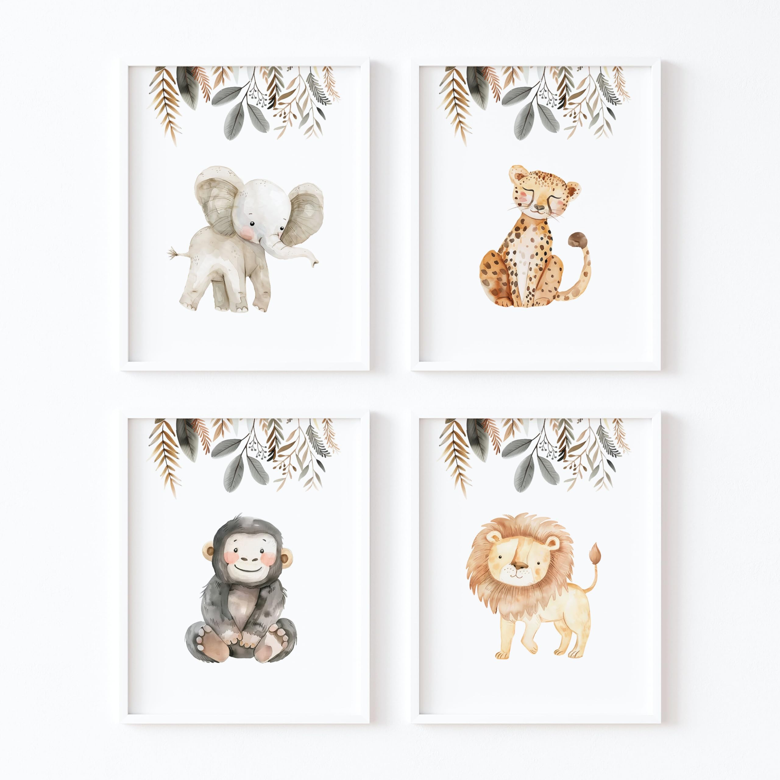 ayurvana Láminas Infantiles Safari SIN MARCO - Set de 4 Cuadros Decorativos de Animales Bebé - Decoración Habitación Infantil y Cuarto Safari - Láminas para Niña y Niño, Posters para Pared (A3)