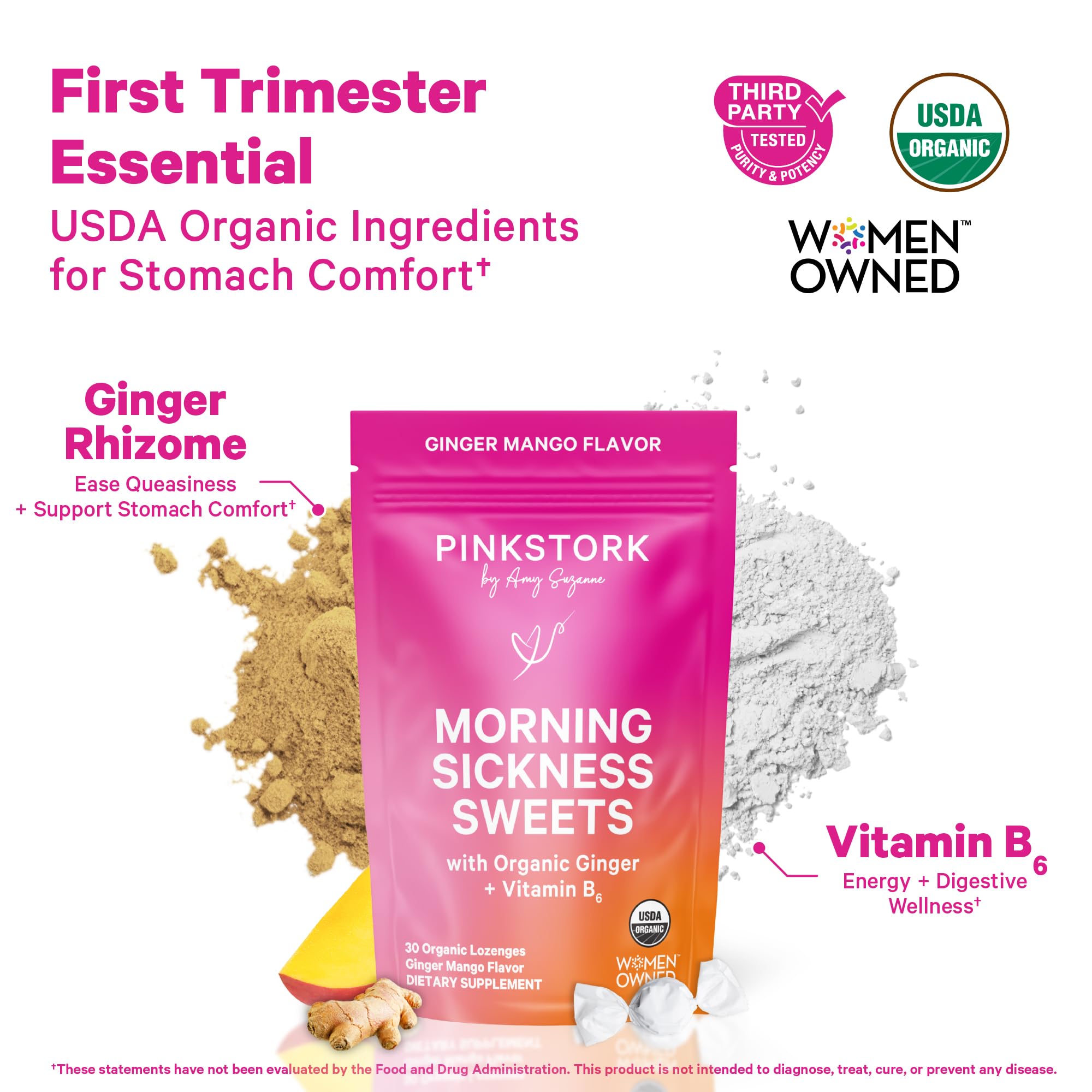 Pink Stork Morning Sickness Sweets, Organic Ginger + B6, Mango, 30ct — Amazon image 2