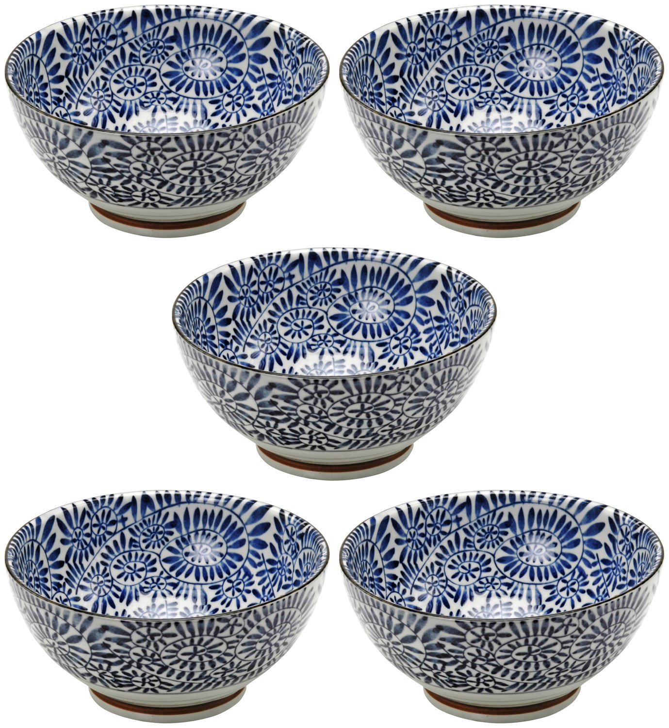 Amazon｜美濃焼 うどん丼 5個セット 藍染たこ唐草 148485(5)｜丼