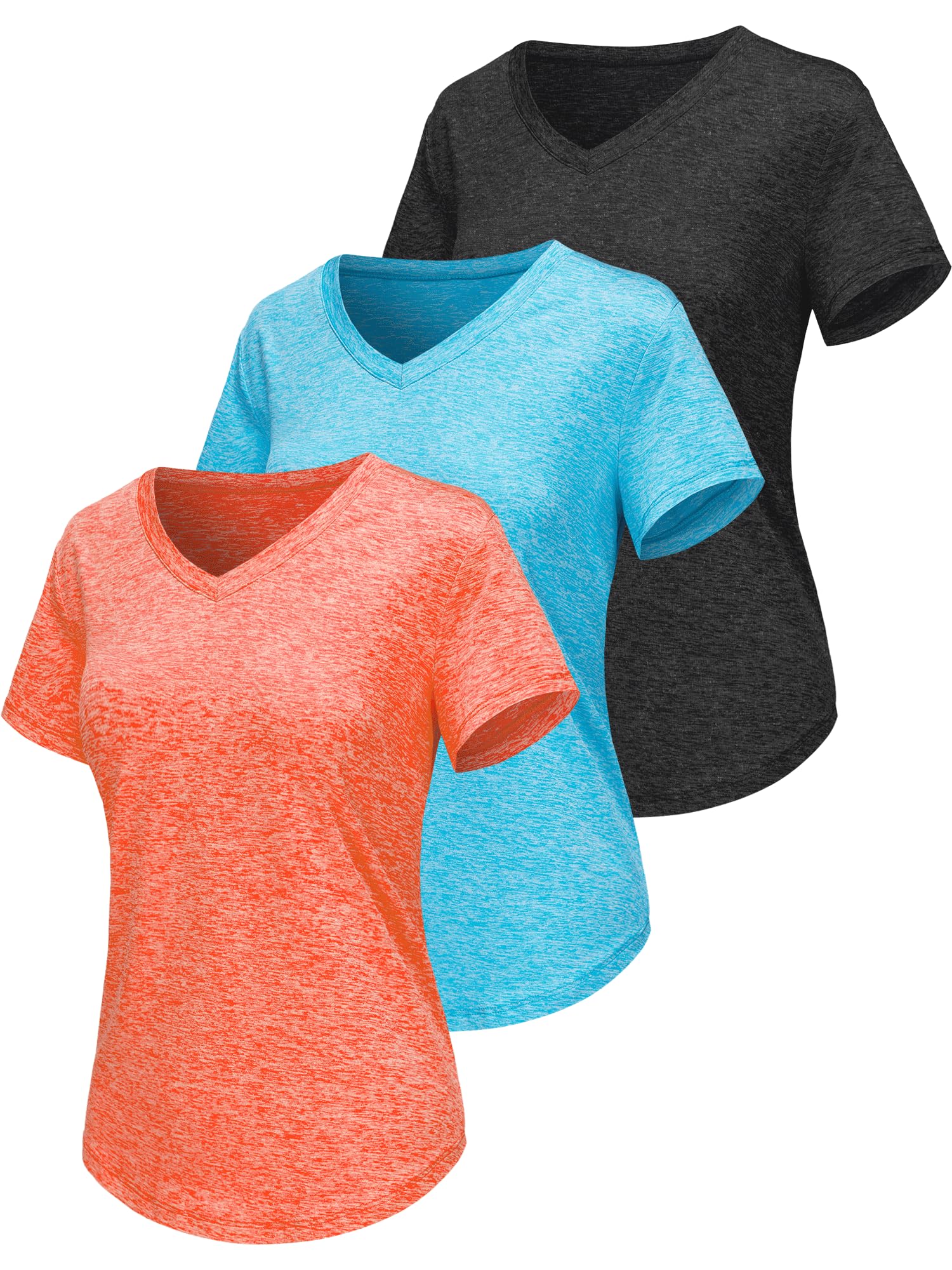 Sportshirt Damen Kurzarm V-Ausschnitt UPF 50+ Sport Fitness T-Shirts Atmungsaktiv T-Shirt Laufshirt für Funktionsshirt Workout Top Gym Yoga