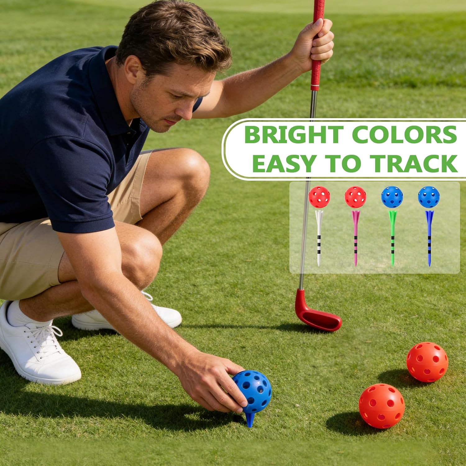 4 Pack Backyard Golf Club Set 36 Inch with 8 Balls & 8 Tees, Oversized 5.1x3.7in Clubheads for Beginners, Outdoor Plastic Bucket Golf Clubs for Families, Backyard Golf Game Gift