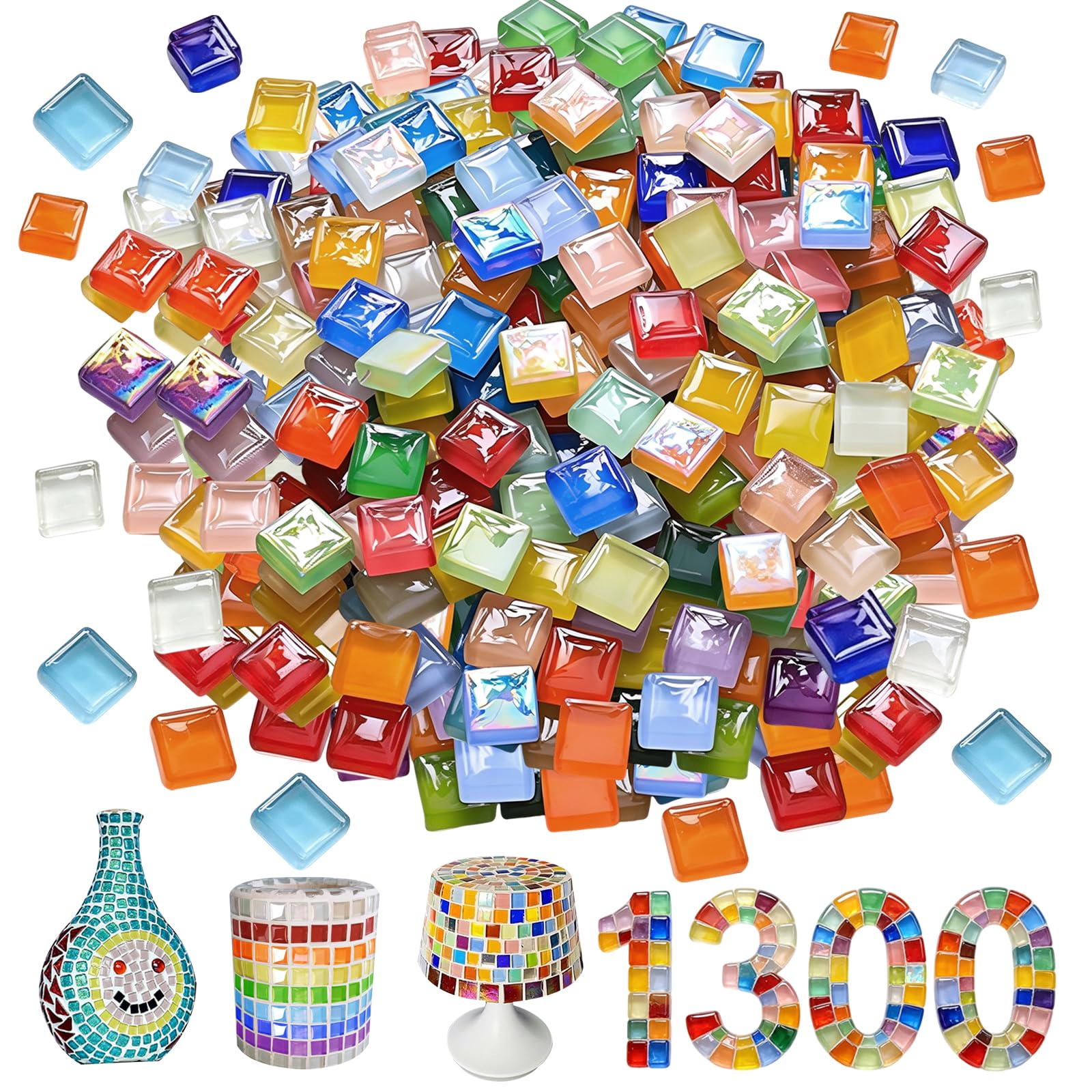 1200g Mosaic Tiles Arts and Crafts, 10 x 10 x 4mm Crystal Mosaic Tiles