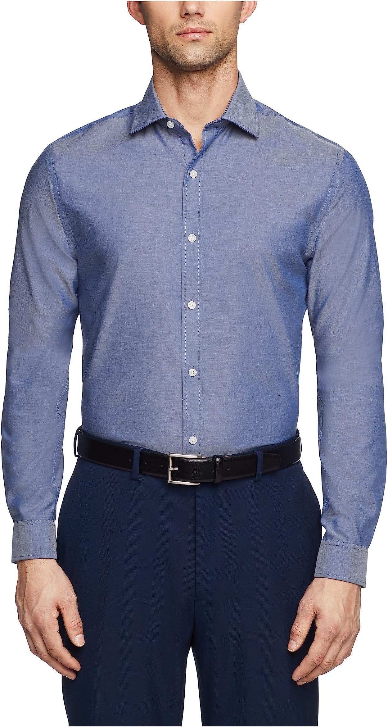 Men's Dress Shirts Non Iron Slim Fit Solid Spread Collar, Night Blue, 15" Neck 32"-33" Sleeve