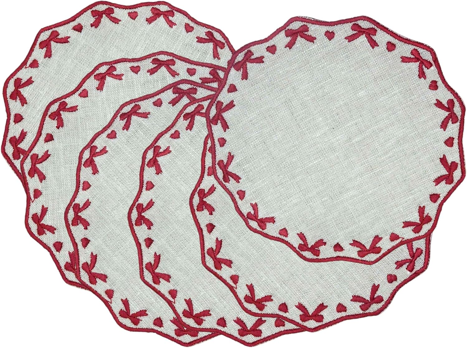 – Embroidered Green Linen Leaf Cocktail Napkins Set of 6, 6" Scallop Border Coasters Washable Elegant Reusable Cloth for Dining, Holidays, Parties & Gift Ideas image 5