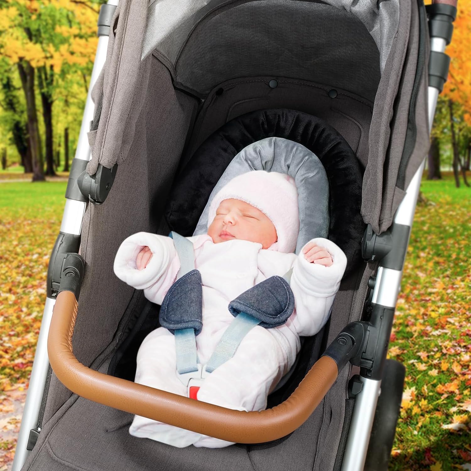 INFANZIA Riduttore per seggiolino 2 in 1, universale, per tutti i passeggini, per neonati, poggiatesta per ovetto e seggiolini auto, ideale per tutte le stagioni, 51 x 30 cm, nero