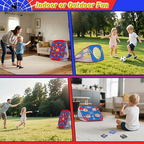 Miniatura 6 de Juego de lanzamiento de sacos de araña para niños tablero de Cornhole 4 en 1, juguetes para interiores y exteriores, para niños y niñas de 3, 4, 5,