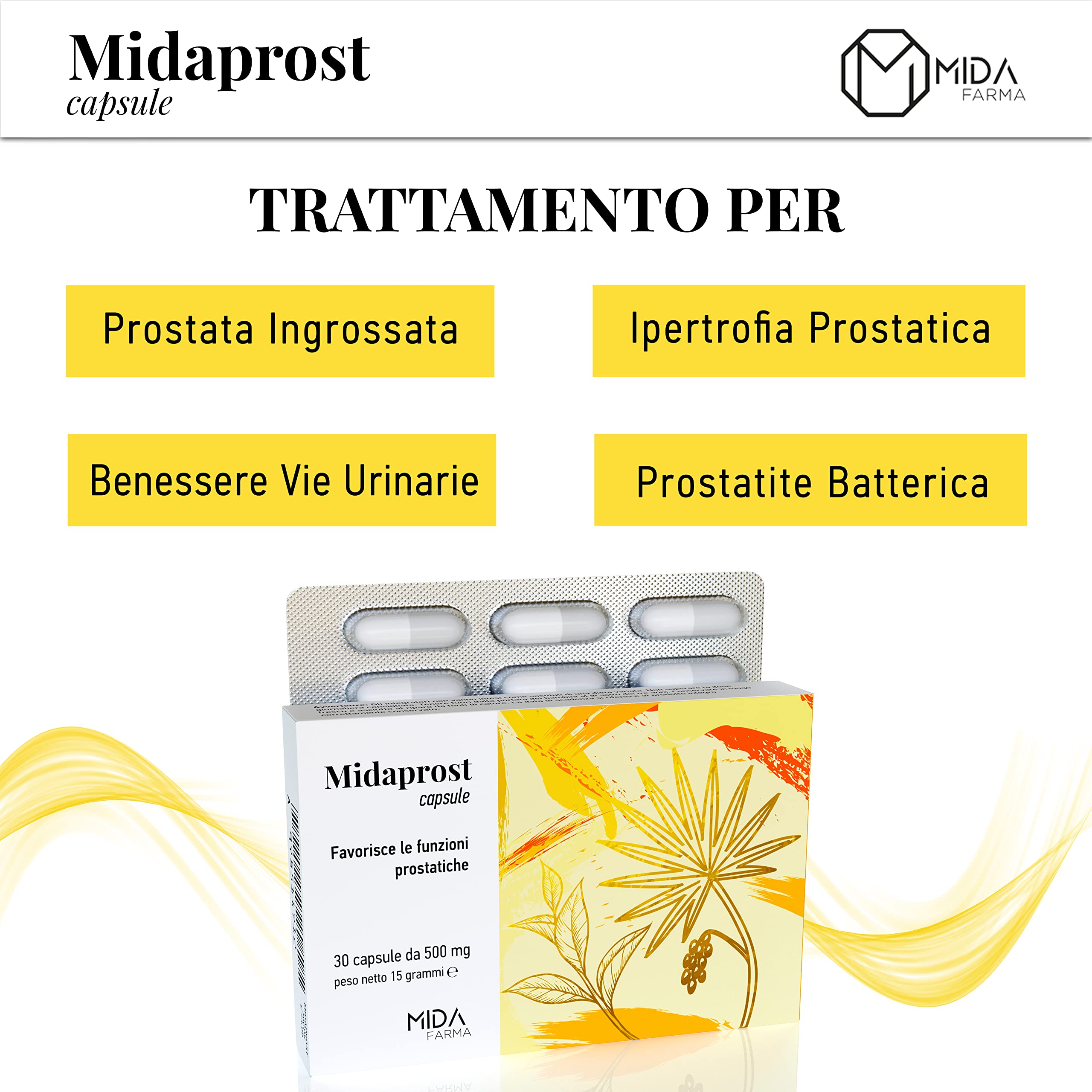 MIDAPROST Capsule | Serenoa Repens (Saw Palmetto) 320 mg, Tè Verde e Magnesio | Per trattamento e prevenzione di Prostata Ingrossata, Ipertrofia Prostatica Benigna e Prostatite | 30 Capsule