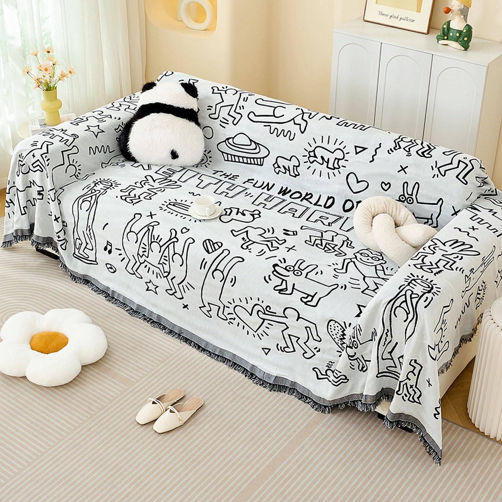 Housse canapé jacquard grand plaid canapé 3 places antidérapant lavable chic 180x300