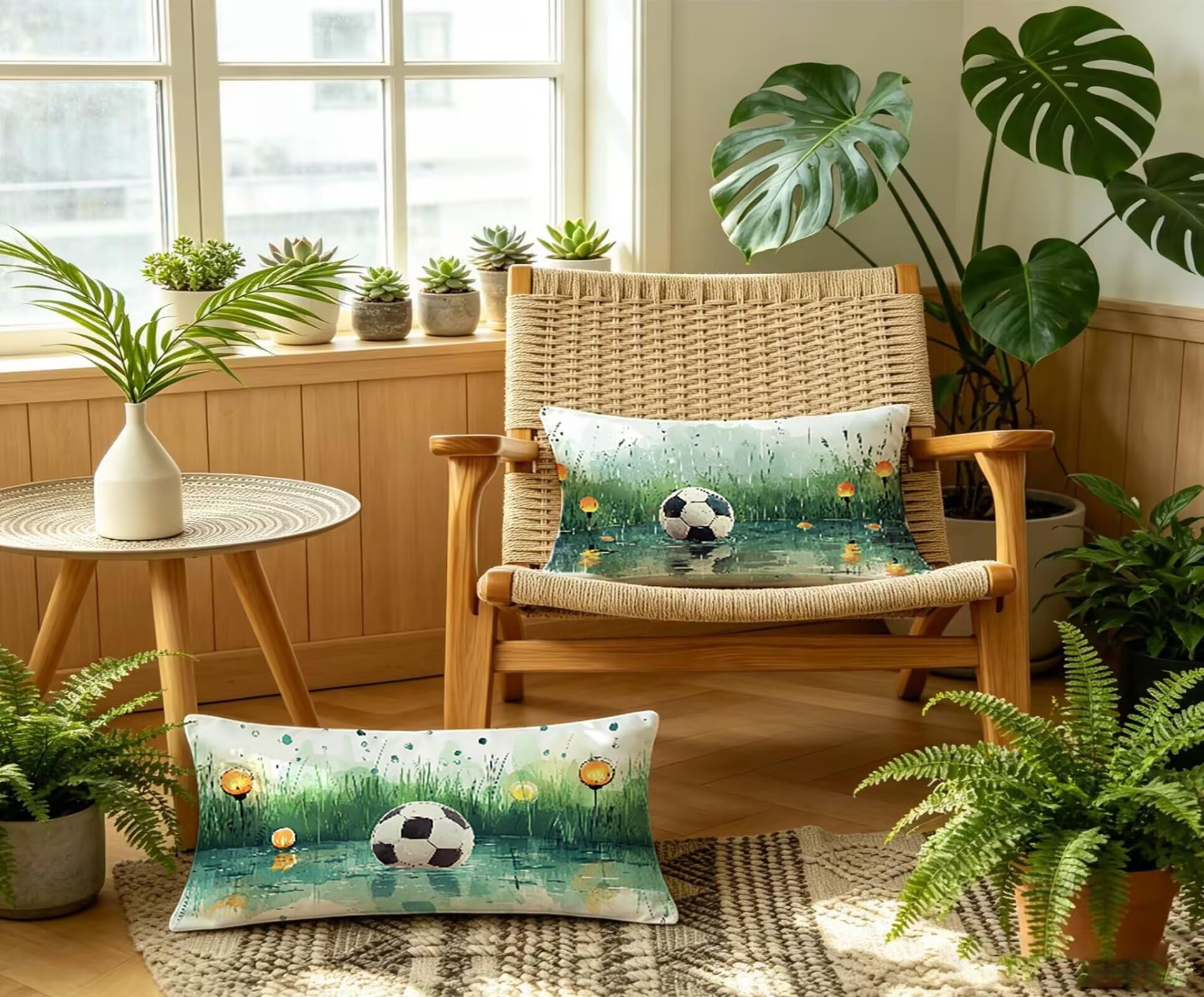 GrüN Kissenbezug 60x80 FußBall Kopfkissenbezug 2er Set,Wohnaccessoires & Deko,Weich und Atmungsaktiv Samt Stoff mit Verstecktem Reißverschluss für Bett Sofa Kissen Dekokissen-85607