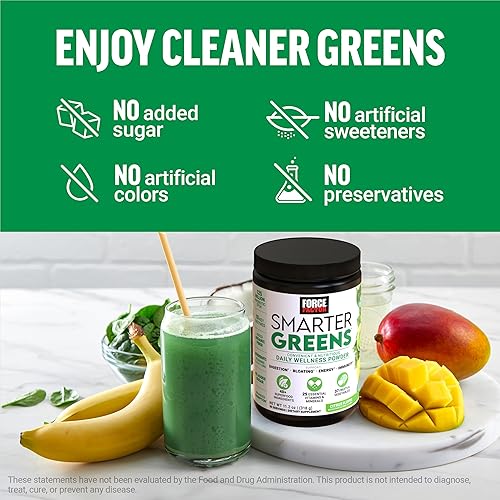 Miniatura 9 de Force Factor Smarter Greens Daily Wellness Powder - Polvo de bienestar diario de superalimentos verdes para apoyar la salud intestinal, hinchazón y