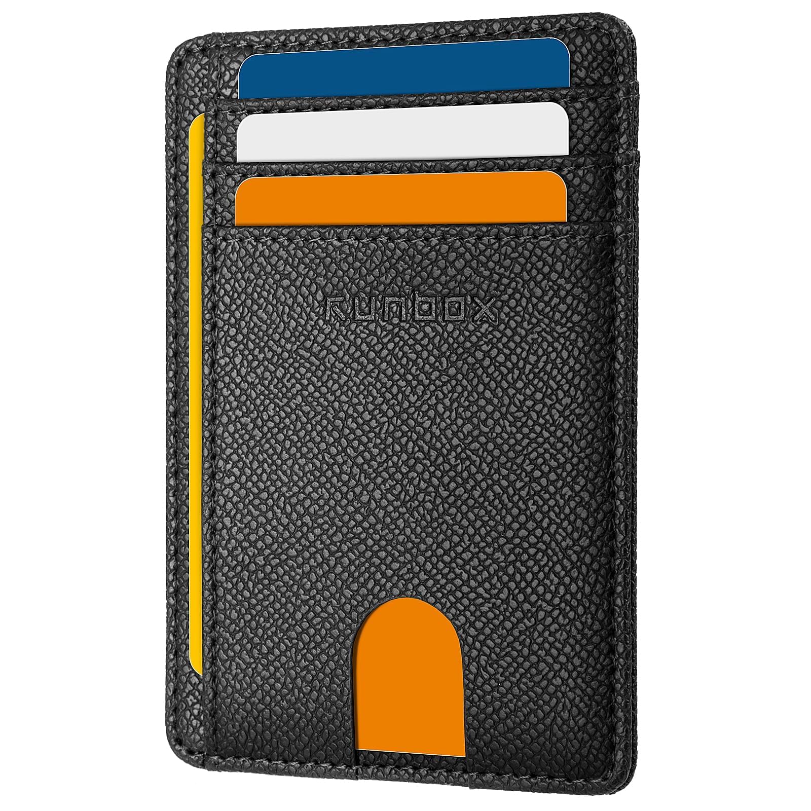 RUNBOX Slim Wallet for Men and Women, RFID Blocking Leather Card Holder | Minimalist 8-slot design fits IDs and credit cards in a thin profile for front pockets, purses, pants and travel HERM NEW-Palm Lines Black