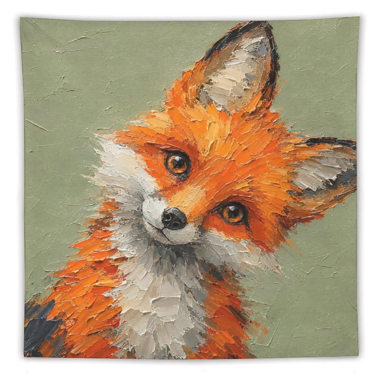 H3B8U2Y5 Cute Fox Portrait Wall Tapestry, Realistic Illustration, Bed