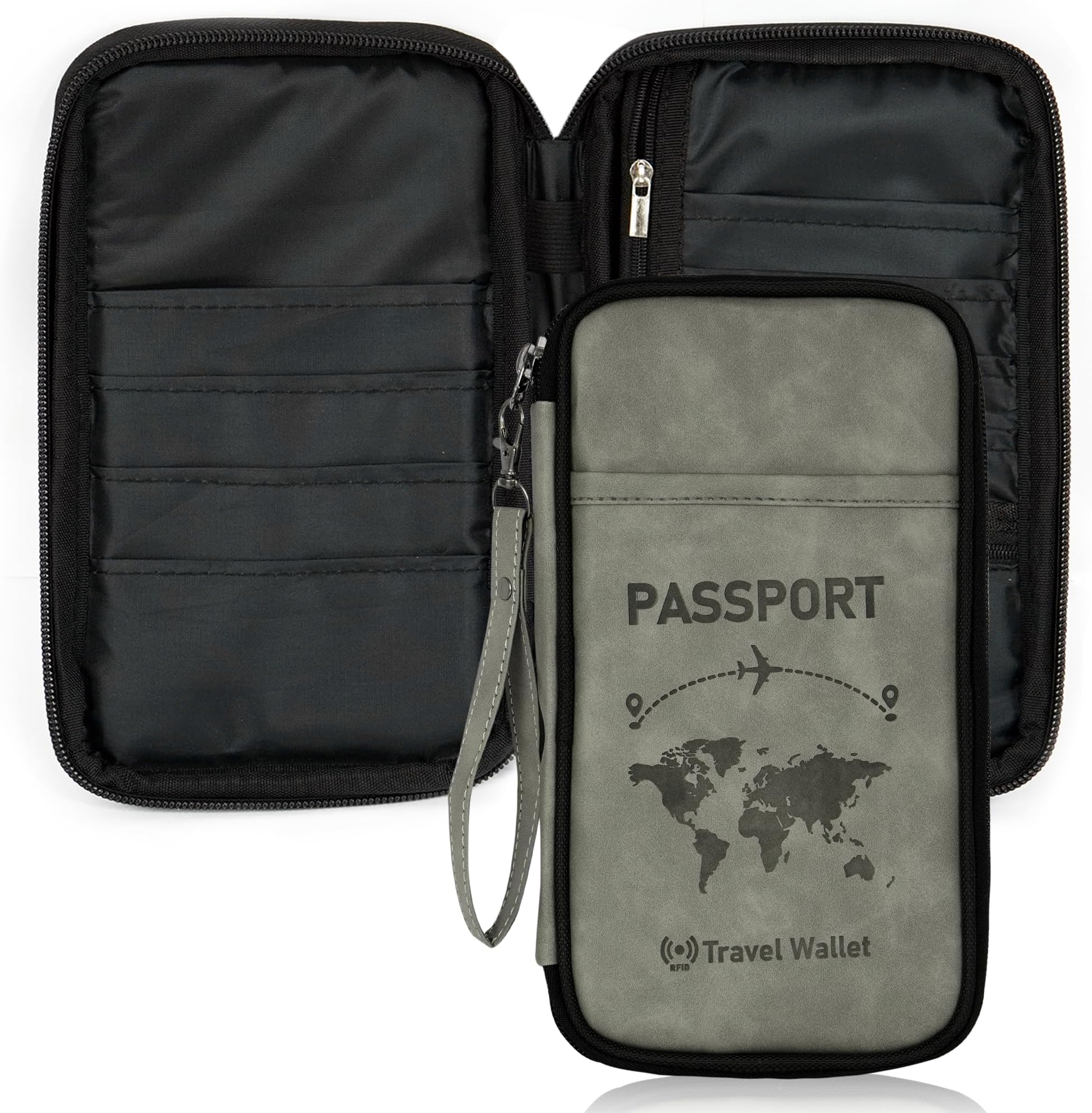 Storite RFID Blocking PU Leather Passport Holder,24.5x14x2.3Cm GreyBlack