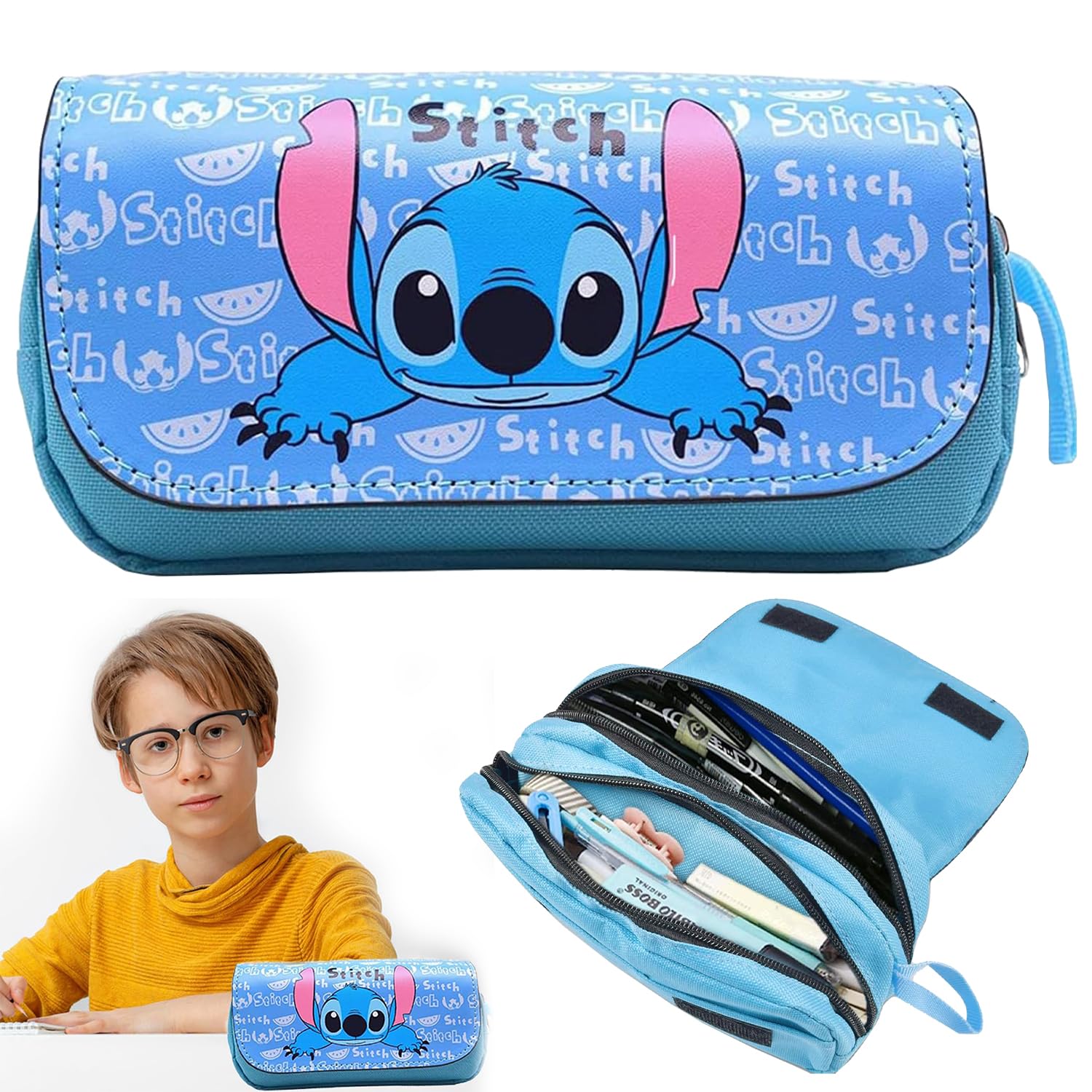 YISKY Stit-ch Estuche Escolar, Stit-ch Estuche de Lápices, Bolsa de Lápiz, Estuche para Lápices para Estudiante, Portalápices Escolar, Bolsa de Papelería, Estuche de Gran Capacidad, para Niña y Niño