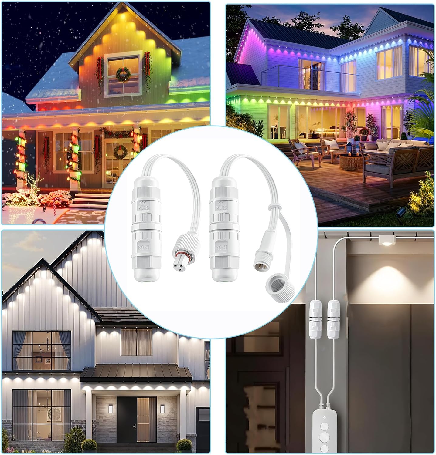 Waterproof 3-Pin Wire Connectors for Govee Permanent Outdoor Light,IP68 Weatherproof Electrical Connectors for Halloween,Christmas,Everyday and Seasonal Decor,2-Pack Set for Male & Female Connectors
