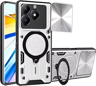 GRABIST Rugged Shockproof Mobile Case with 360 Rotating Ring Holder, Compatible with Realme C63 4G/C61 4G/Note 60 4G, (Silver)