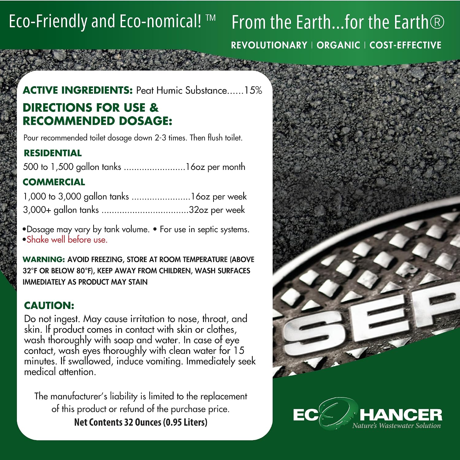 EcoHancer Organic Septic Tank Treatment & Drain Field Cleaner | Made in USA
