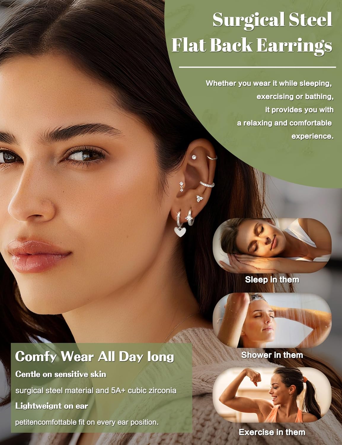 THUNARAZ 21Pcs Helix Piercing Jewelry 16G Hypoallergenic Flat Back Earrings Helix Hoops Tragus Studs Cartilage Earrings for Women Jewelry Gold/Silver