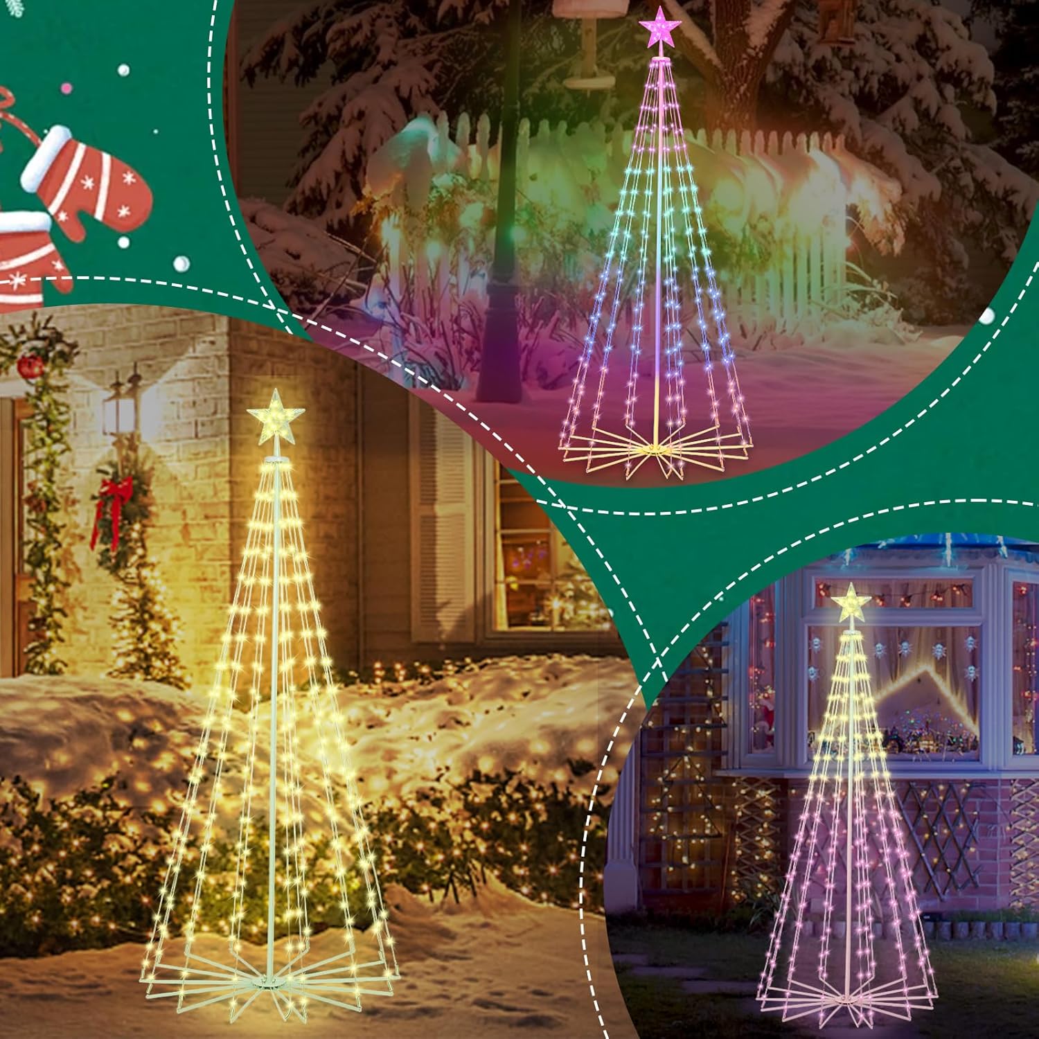 Lighted Christmas Cone Tree 6FT with Star Topper Smart APP & Remote Control Waterproof Outdoor Christmas Decorations for Home Patio Garden Yard