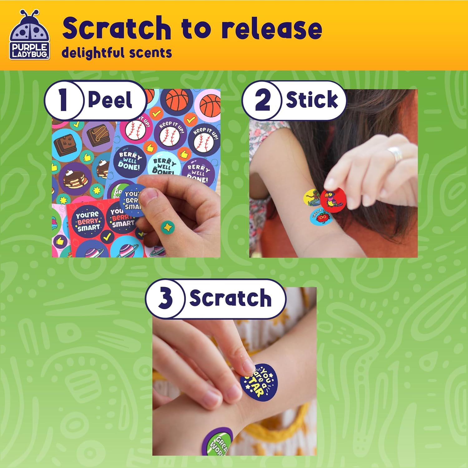 Purple Ladybug 1260 Variety Scratch and Sniff Stickers - 15 Unique Scents - Fun and Motivational Rewards for Kids and Teachers Must Haves, Smelly Sticker for Classroom, & Back to School Gift