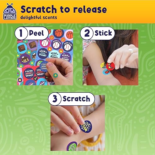 Miniatura 5 de 45 hoja cero y pegatinas con fragancia para niños(as) y maestros(as) Paquete megavariedado, paquete de Purple Ladybug Novelty, con 15 diferentes
