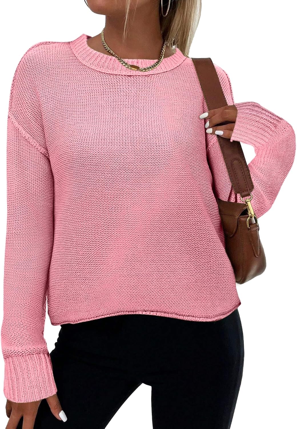Zeagoo Women's Crew Neck Cropped Sweater 2025 Fall Long Sleeve Chunky Knit Pullover Sweater Tops