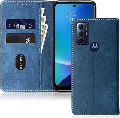 Miniatura 1 de Funda tipo cartera para Motorola Moto G Play 2023 con tapa G Power 2022  G Pure 2021, funda tipo cartera con bloqueo RFID (azul)