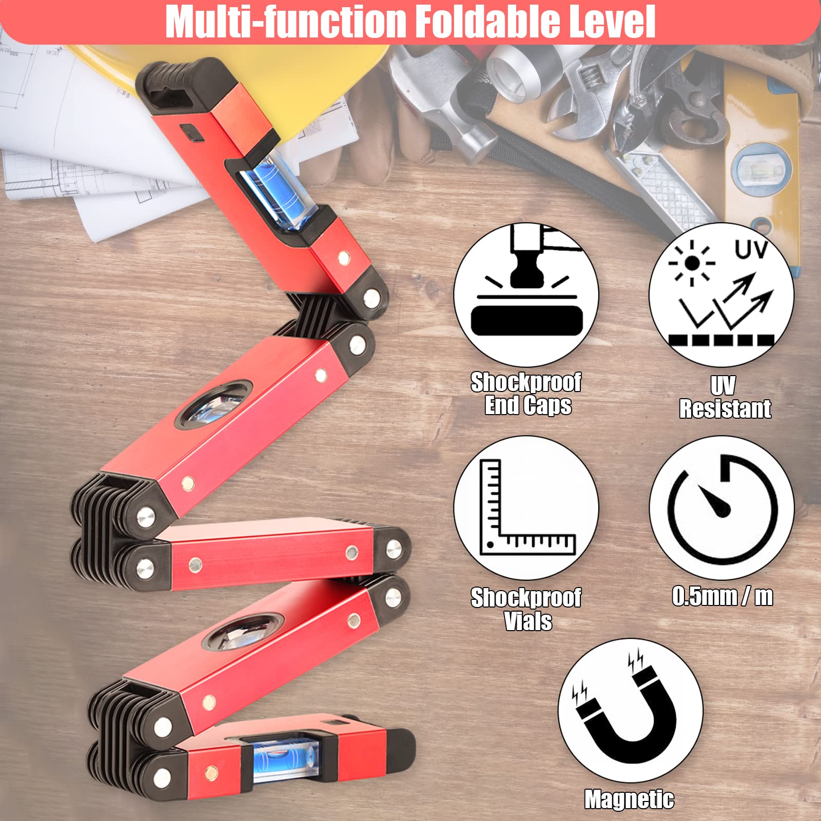Lot De 2 Niveaux De Mesure Pliables Multifonctions De 71,1 Cm - Outil De Niveau Torpille Magnétique étendu Pour Droit, Coins, Mini Niveau à Bulle, Outil De Travail Du Bois