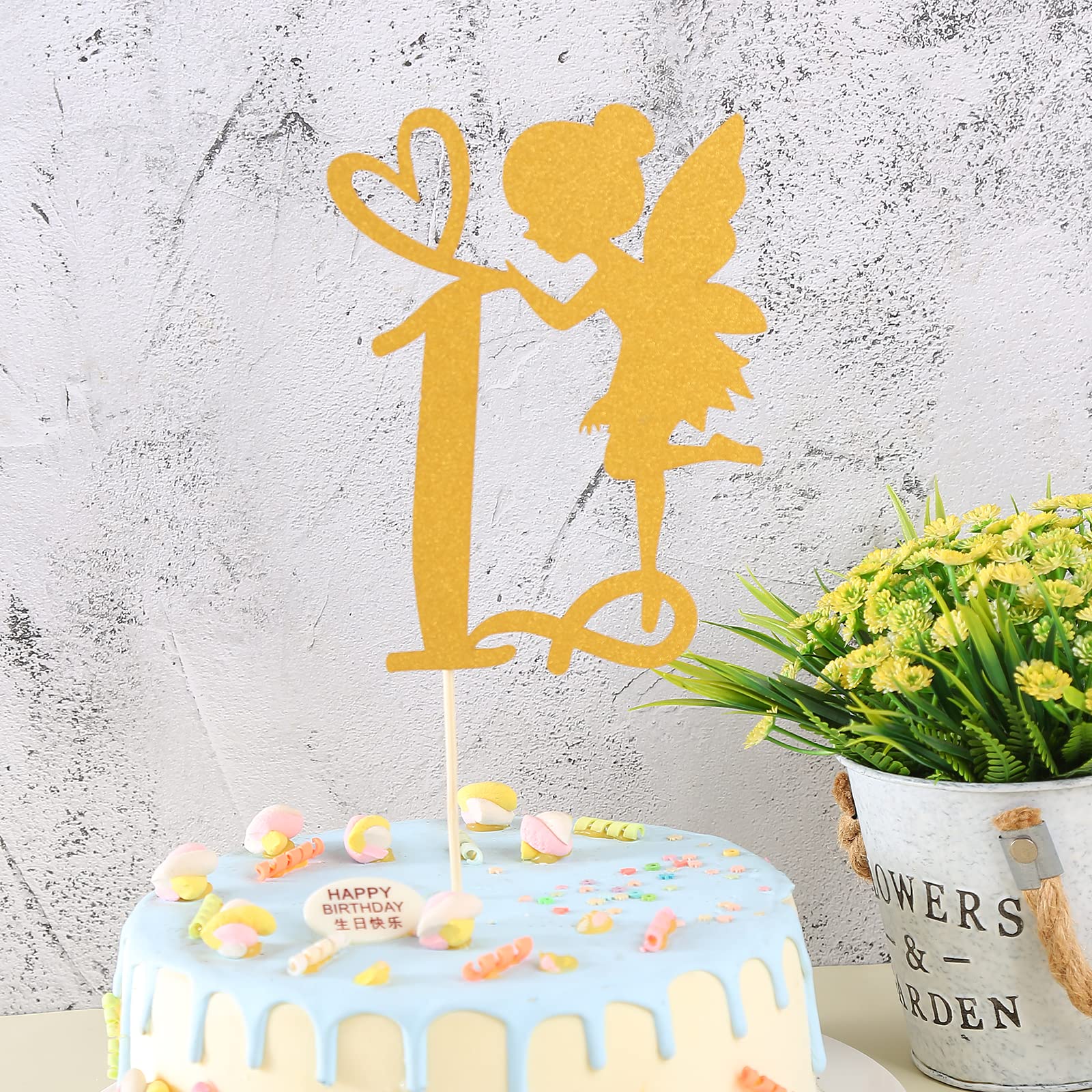 Tortenaufsatz 1. Geburtstag – Goldener Glitzer, 15,2 Cm, Engel-Design, Für Kuchendekoration & Fotos