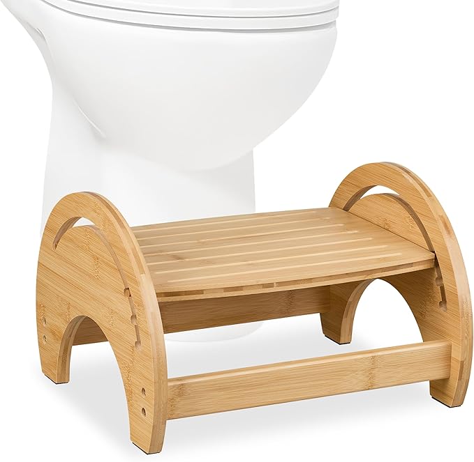 Relaxdays Toilettenhocker, verstellbar, Stuhlgang Unterstützung, WC Hocker Erwachsene, Bambus, HxBxT: 23x36x32 cm, Natur