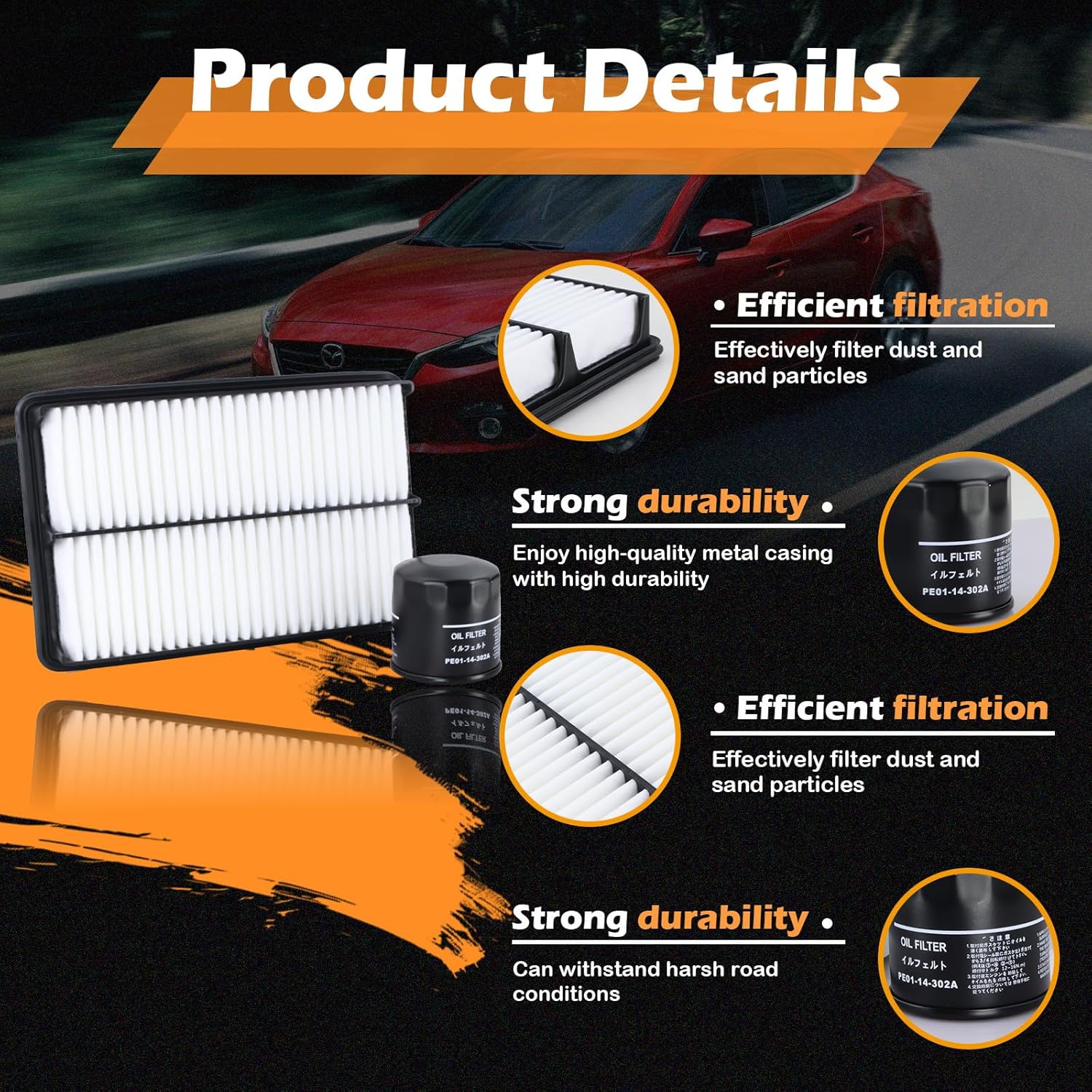 Kefly CA11259 Engine Air Filter & PE01-14-302A Oil Filter Fits for 2014-2018 Mazda 3, 2014-2021 Mazda 6, 2013-2025 CX-5