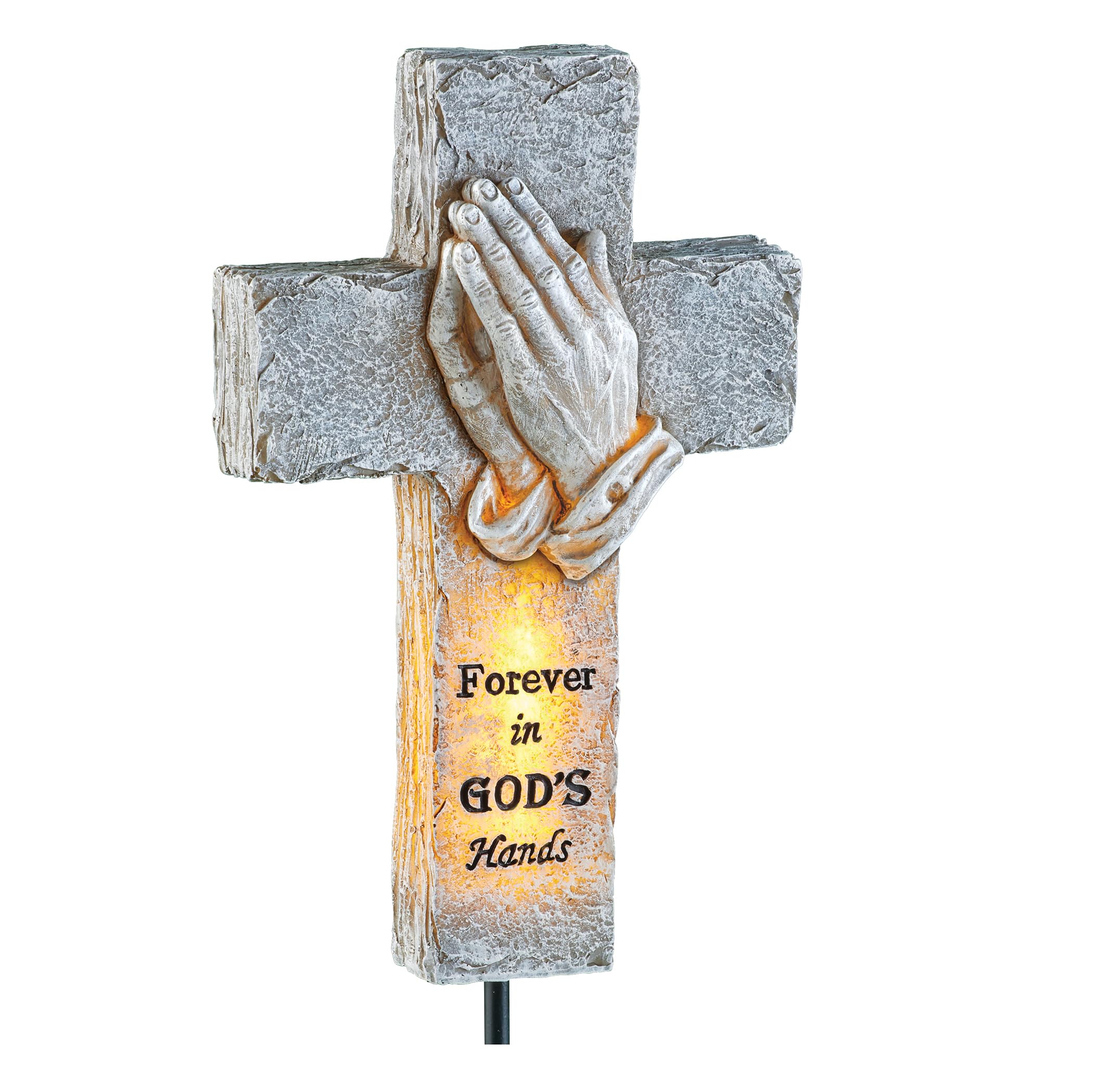 Collections Etc Solar Powered LED Lighted Cross with Praying Hands Stake NO SIZE