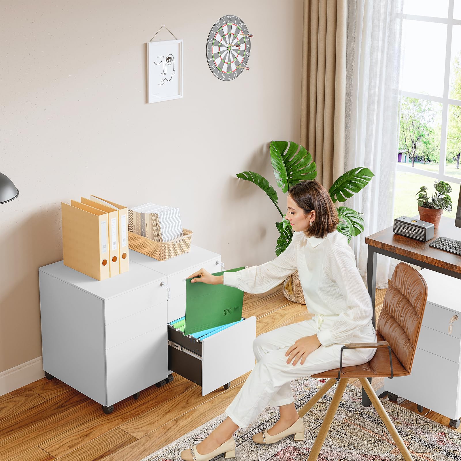 Sightlife Metal Caisson de Rangement Mobile Caisson de Bureau à 3 Tiroirs Meuble à dossiers Bureau Placard de Rangement Mobile Rangement Document à roulettes 39 x 50 x 60 cm Blanc