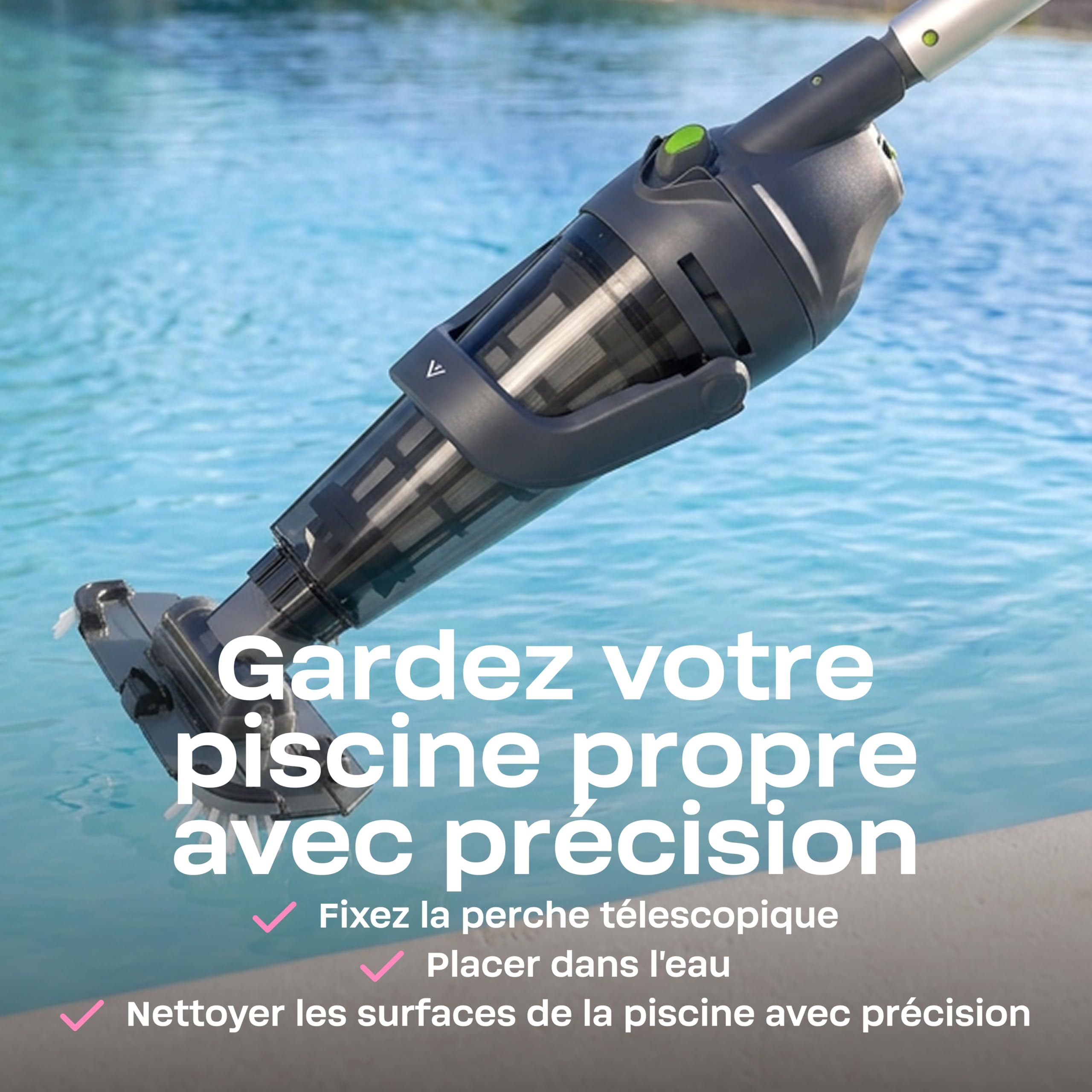 Aspirateur de piscine BWT ES50 | Nettoyeur sans fil à batterie | 60 min d'autonomie | 5200 mAh | pour piscines jusqu'à 25 m³ | Charge USB