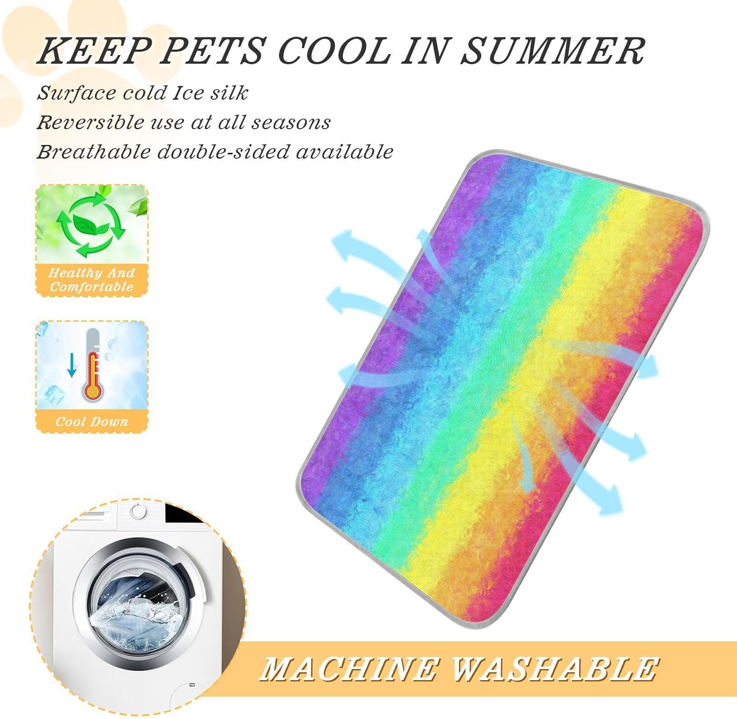 review Dog Cooling Mat Abstract Rainbow Colorful Summer Cool Pet Pad Keep Pets Cool - Medium