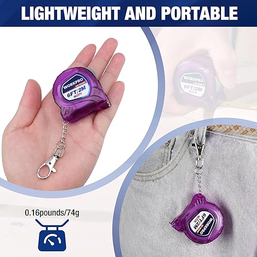 Cinta métrica de bolsillo WORKPRO 2 piezas 6 pies púrpura miniatura 6