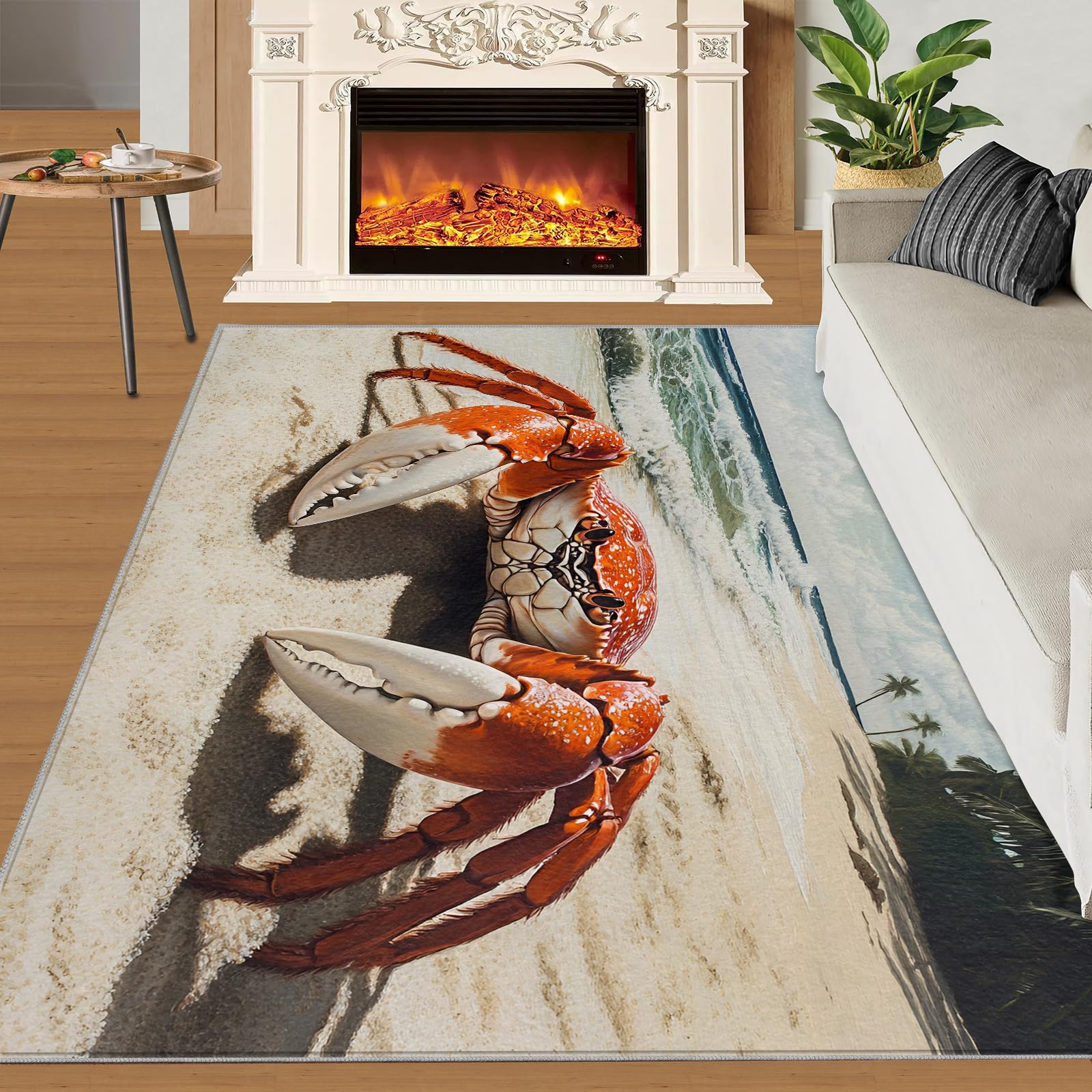 Krabben-Teppich, Wohnzimmer, 120 x 180 cm, Sommer, Strand, für Schlafzimmer, Esszimmer, Ozeanlandschaft, rutschfester Teppich für Heimdekoration, Zimmer, Büro