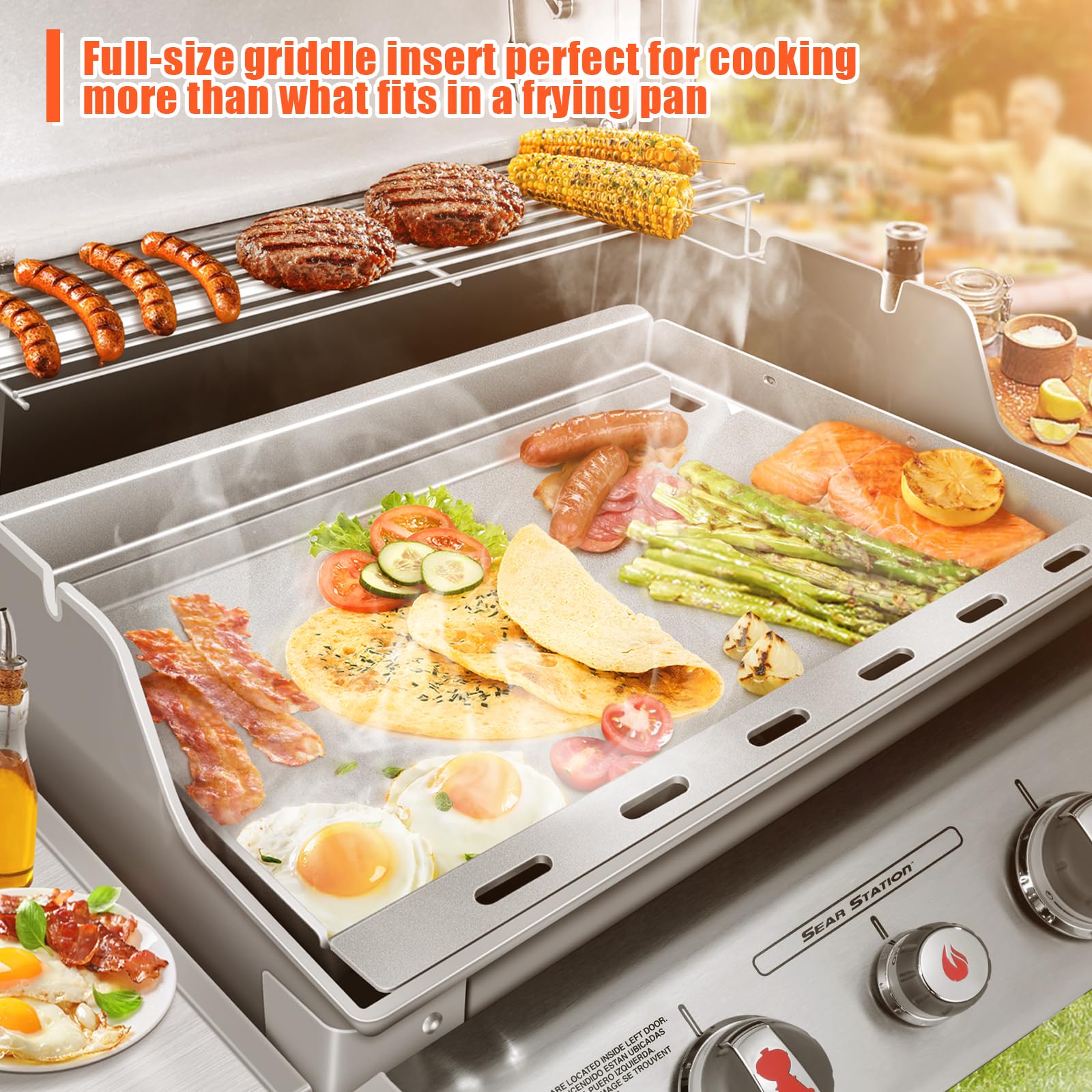 QuliMetal Full Size Griddle Insert for Weber Genesis 300 Series Gas Grills (2007-2016), Genesis E310 E320 E330 S310 S320 S330, 5MM Thickness Flat Top Griddle Replaces Weber Genesis Griddle 7566