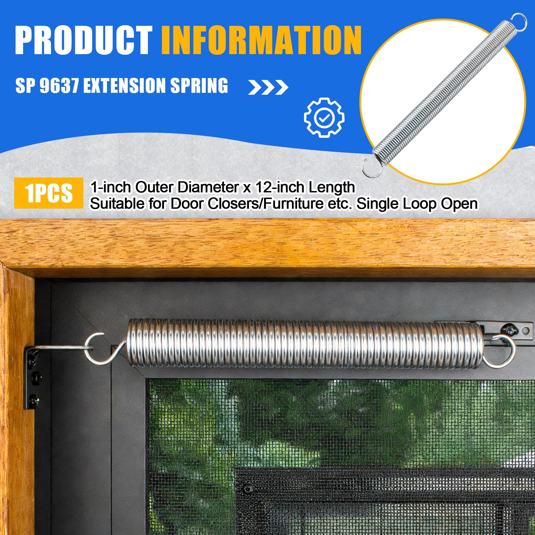 SP 9637 Lot de 2 ressorts d'extension, 2,5 cm de diamètre extérieur x 30,5 cm de long, diamètre du fil de 0,3 cm, charge maximale 16,1 kg, convient pour les ferme-porte/meubles, etc., boucle simple