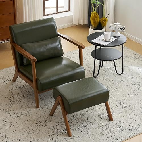 Miniatura 3 de MOJAY Silla decorativa moderna con otomana, sillón tapizado de piel sintética, silla de sala de estar para dormitorio, balcón, recepción